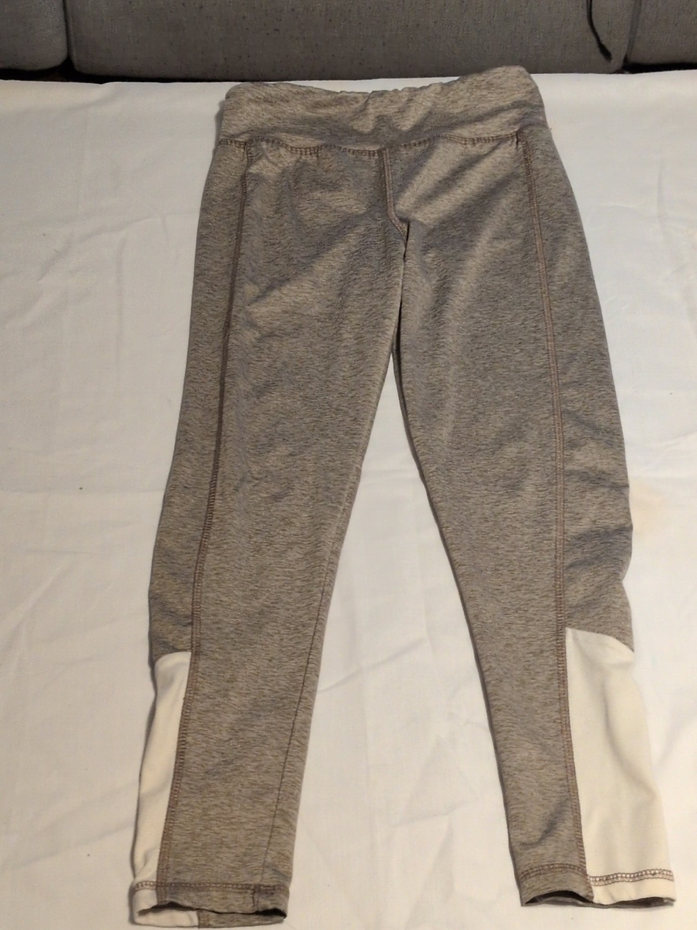 Kids Mid-Rise Heathered Gray Active Leggings with White Ankle Panels